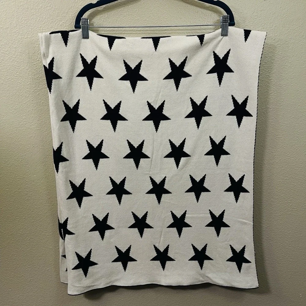 Frolics Kids Collection 100% Cotton Knit Star Blanket Navy White Reversible Soft